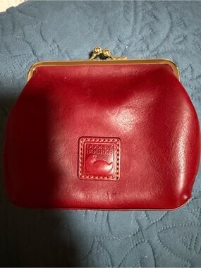 Dooney & Bourke Red Leather Kiss-Lock Coin Purse with Gold Frame